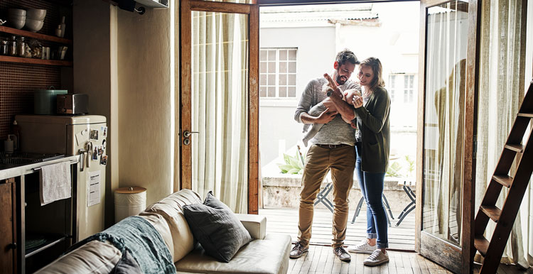 Family in their new home