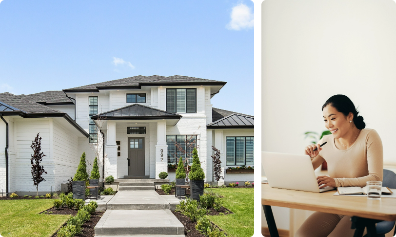 front house and Lady on Laptop